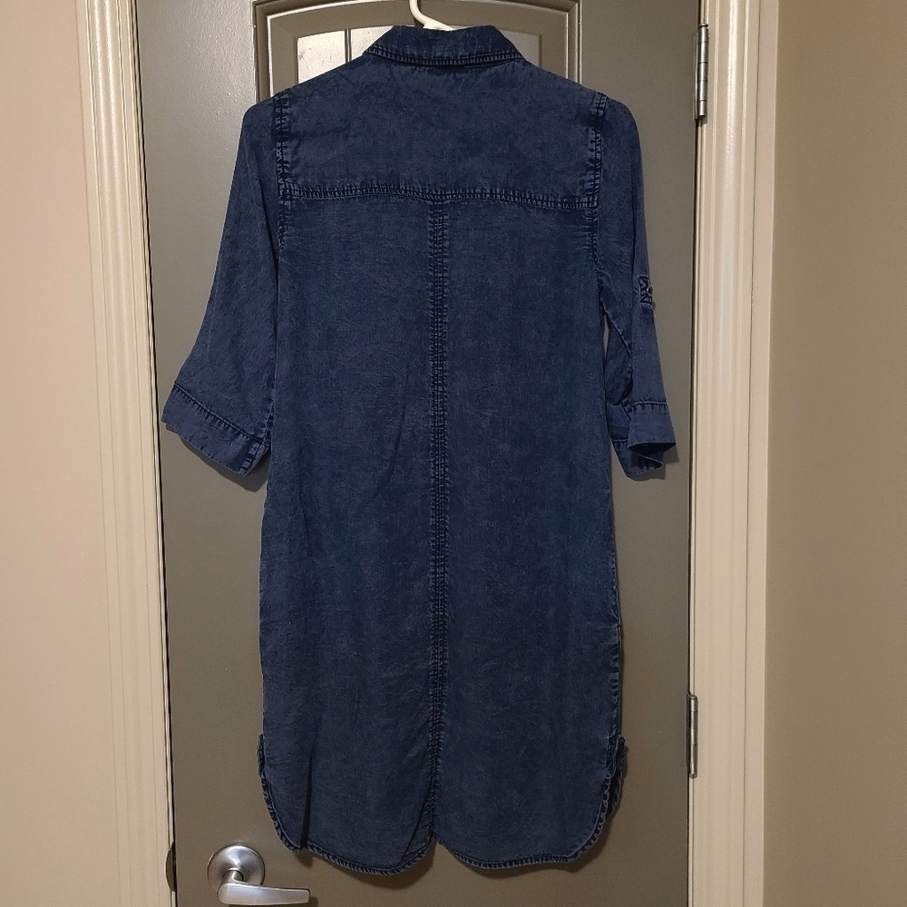 Dex Acid Wash Denim Chambray Mini Dress XSmall - Picture 4 of 12